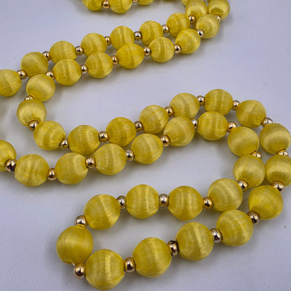 30" Yellow Silk Wrapped Bead Necklace With Gold Tone Spacers