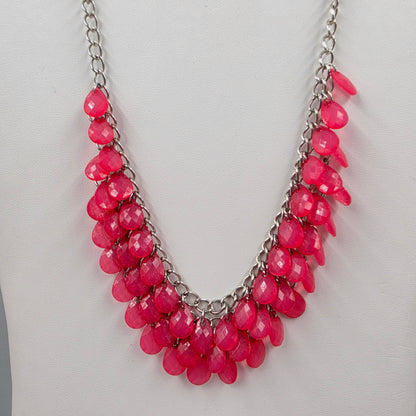 17"-19.5" Pink Faceted Acrylic Dangle Bead Statement Necklace