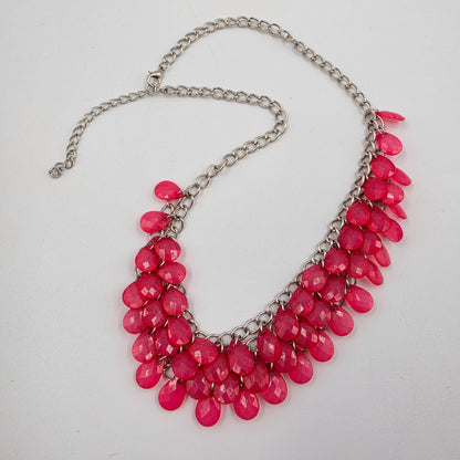 17"-19.5" Pink Faceted Acrylic Dangle Bead Statement Necklace