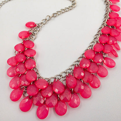 17"-19.5" Pink Faceted Acrylic Dangle Bead Statement Necklace