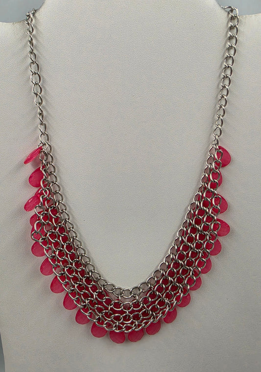 17"-19.5" Pink Faceted Acrylic Dangle Bead Statement Necklace