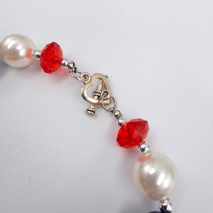 Nautical/ Patriotic Themed Bubblegum Beaded 15.5" Necklace And 3" Earring Set