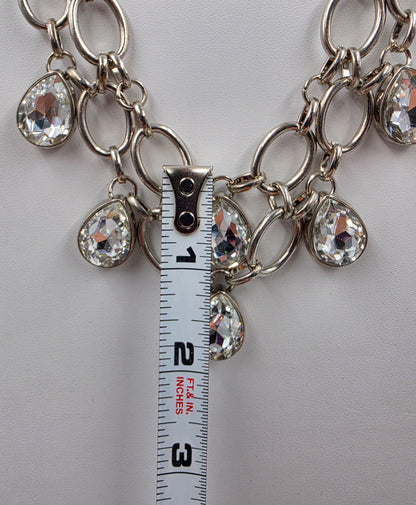 19"-21.5" Clear Glass Rhinestone/Double Chain Necklace With Matching 1.5" Earrings