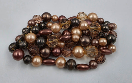 40"-44" Brown/Gold/Clear Acrylic Bead Necklace With Matching 4 Strand 7.25"-7.75" Bracelet