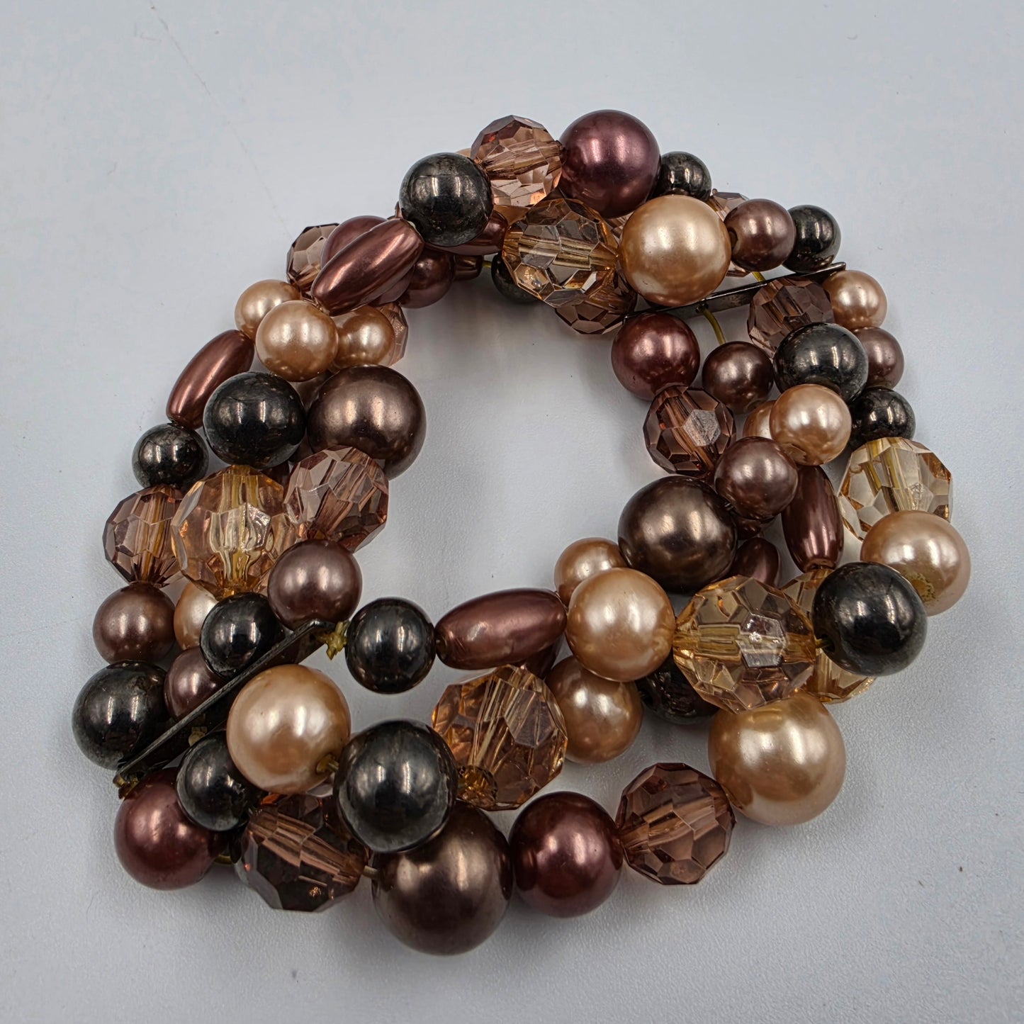 40"-44" Brown/Gold/Clear Acrylic Bead Necklace With Matching 4 Strand 7.25"-7.75" Bracelet