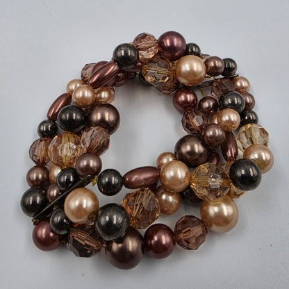 40"-44" Brown/Gold/Clear Acrylic Bead Necklace With Matching 4 Strand 7.25"-7.75" Bracelet