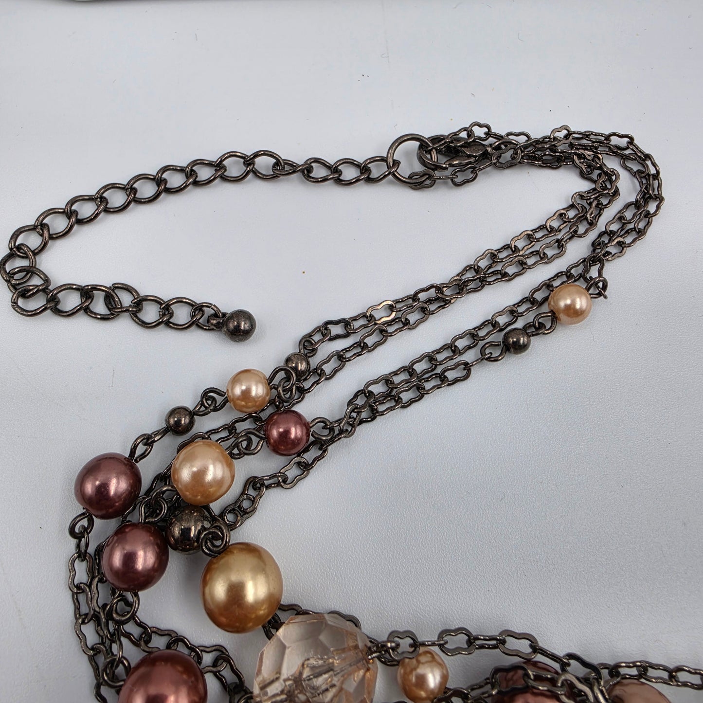 40"-44" Brown/Gold/Clear Acrylic Bead Necklace With Matching 4 Strand 7.25"-7.75" Bracelet