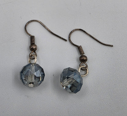 18"-21" Blue Marbled Glass SquareDisk Bead/Blue Smoky Faceted Round Bead Necklace With Matching 1" Earrings