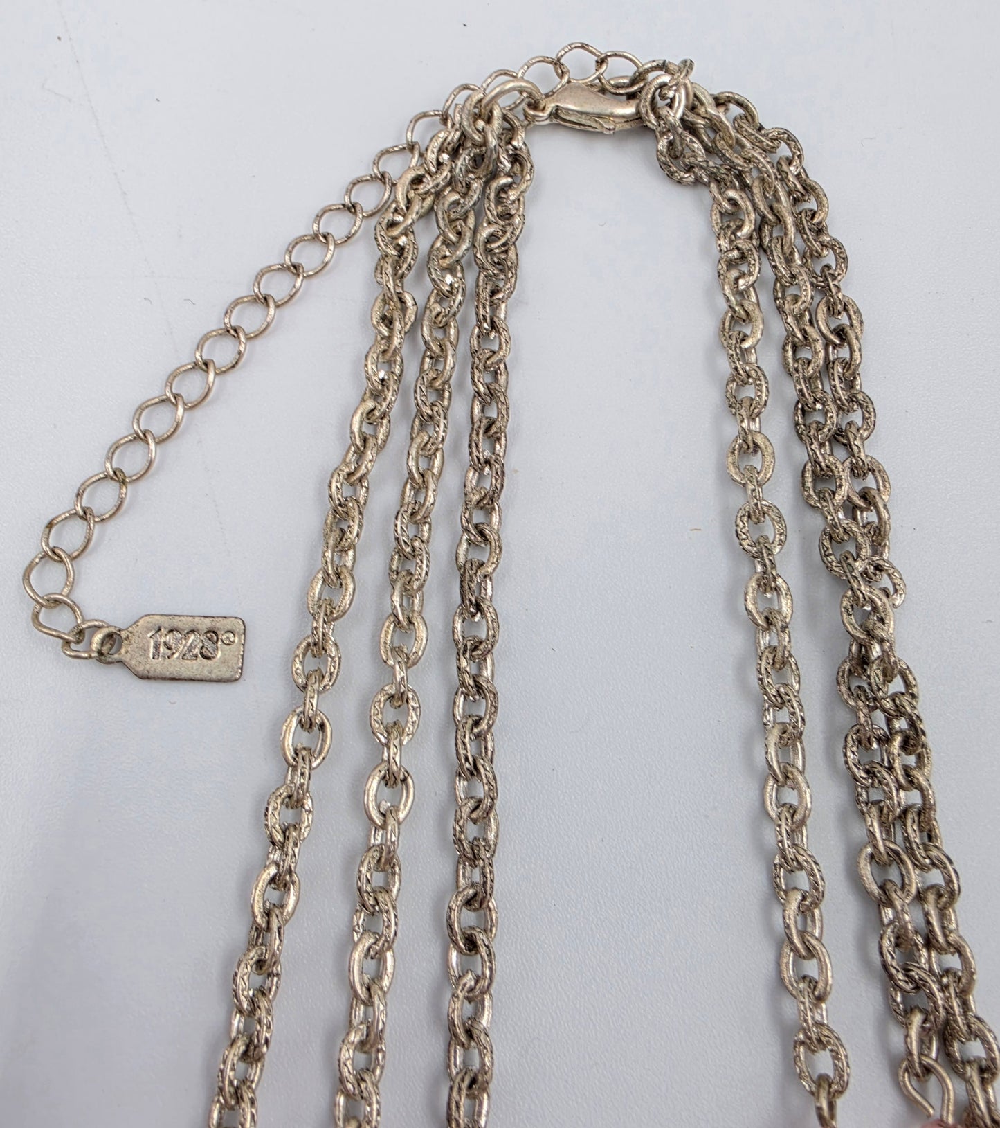 1928 Brand 16"-19" Pink Acrylic/Silver Tone Filagree Bead Necklace