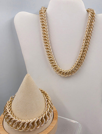 16.5" Gold Tone Cuban Link Style Necklace With Matching 8" Bracelet