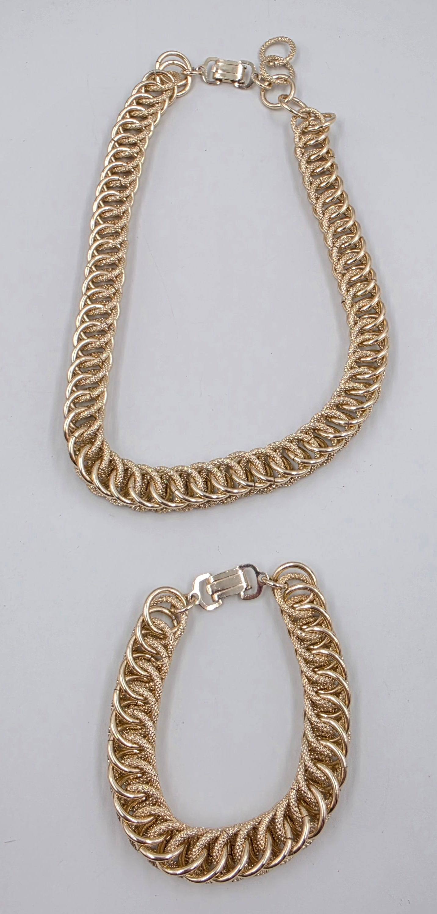 16.5" Gold Tone Cuban Link Style Necklace With Matching 8" Bracelet