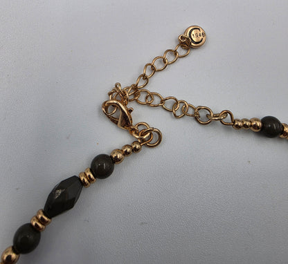 1946 Brand Bohemian Style/Dark Green Acrylic Bead/Clear Rhinestone/Gold Tone Medallion Pendant Necklace
