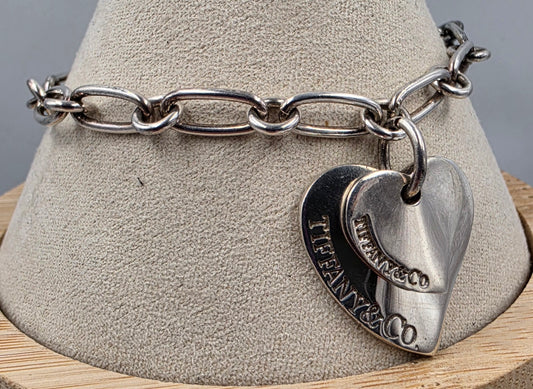 TIFFANY & CO. Genuine Sterling Silver Double Floating Heart 7.5" Bracelet