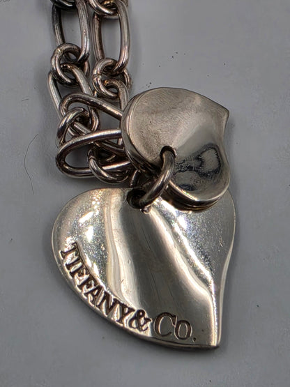 TIFFANY & CO. Genuine Sterling Silver Double Floating Heart 7.5" Bracelet