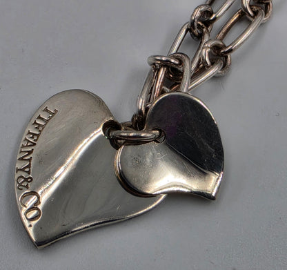 TIFFANY & CO. Genuine Sterling Silver Double Floating Heart 7.5" Bracelet