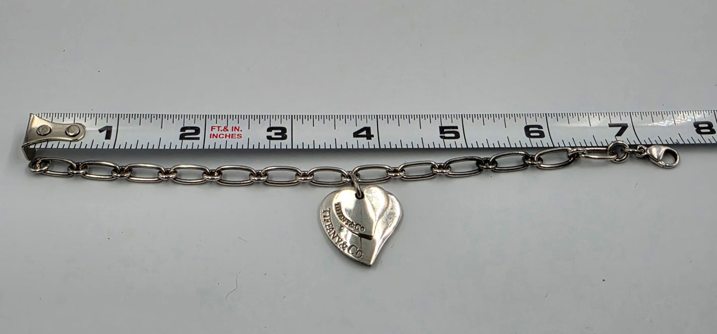 TIFFANY & CO. Genuine Sterling Silver Double Floating Heart 7.5" Bracelet