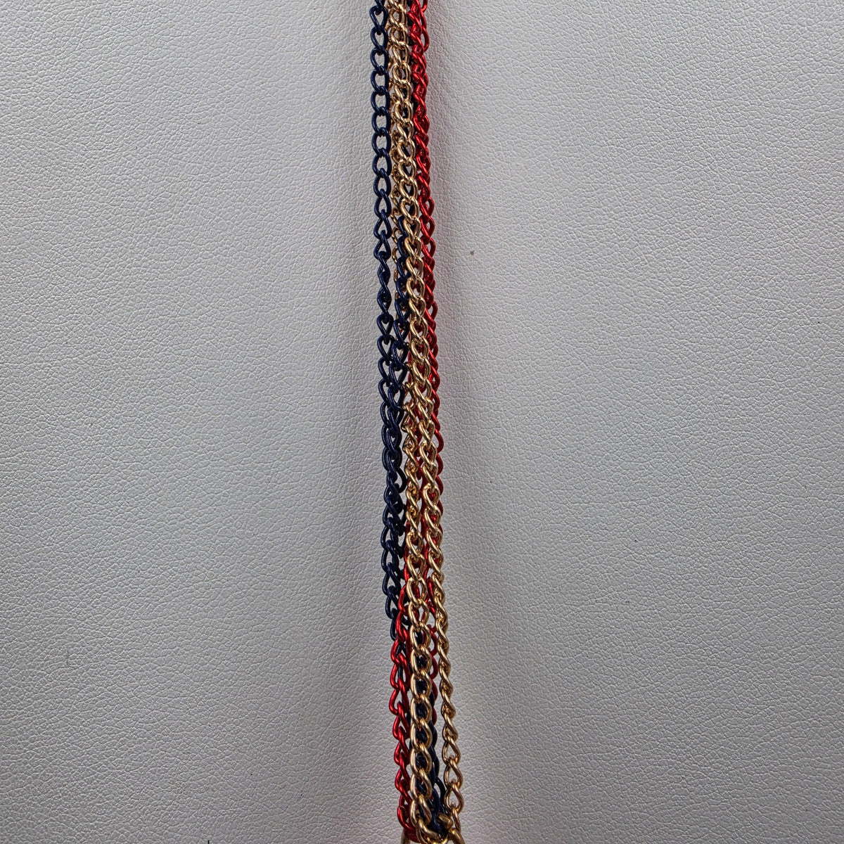 30" Gold/Blue/Red Chain/ Seed Bead Tassel Necklace