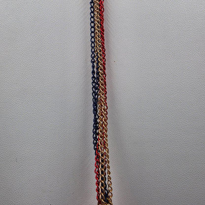30" Gold/Blue/Red Chain/ Seed Bead Tassel Necklace