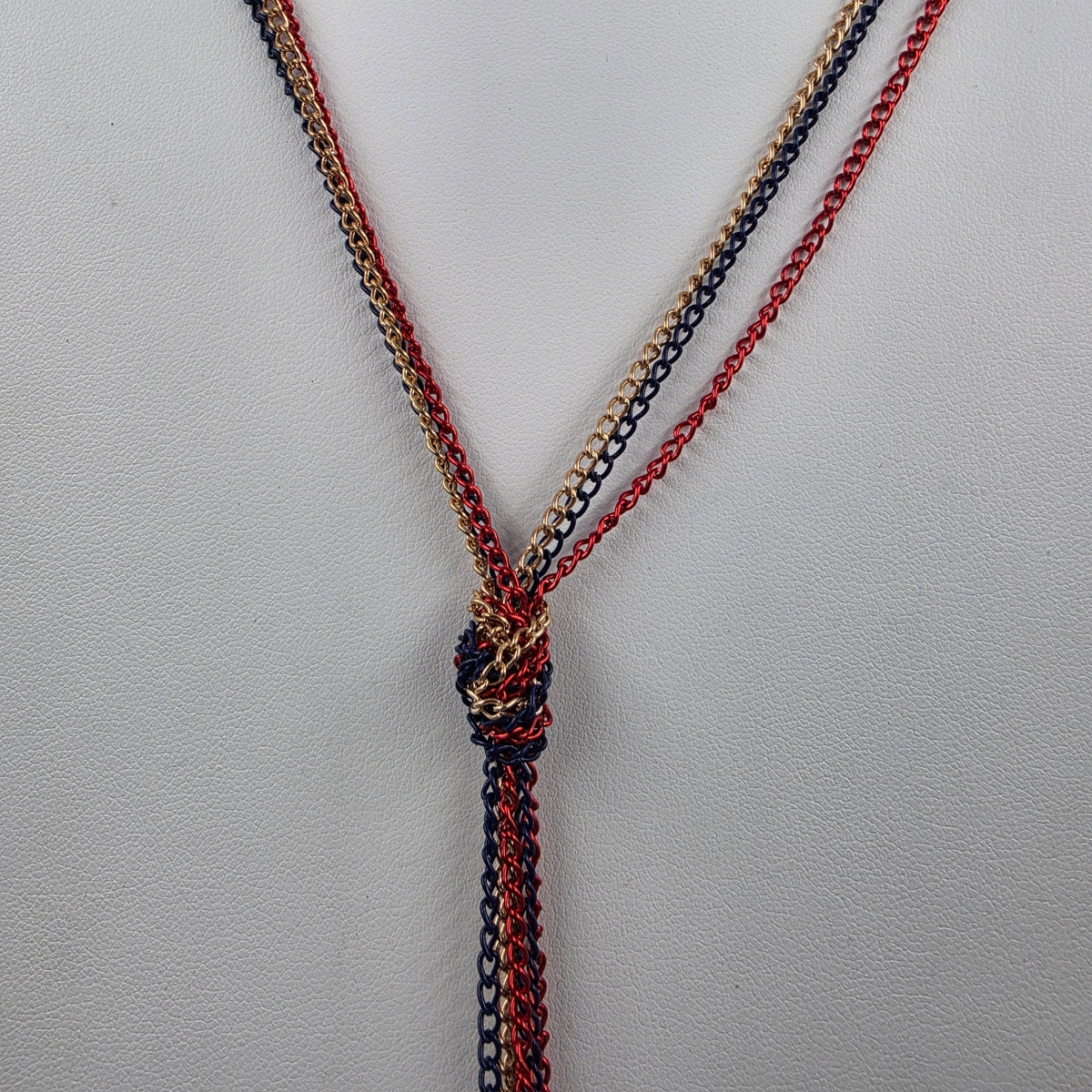 30" Gold/Blue/Red Chain/ Seed Bead Tassel Necklace