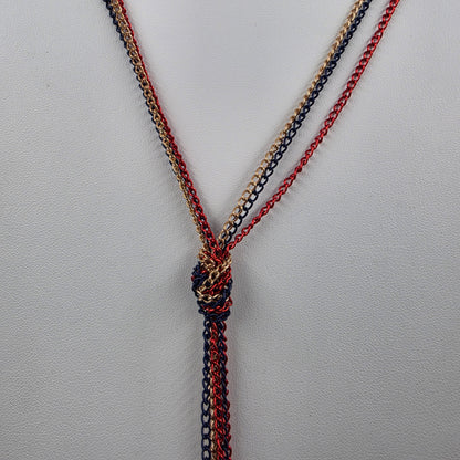 30" Gold/Blue/Red Chain/ Seed Bead Tassel Necklace