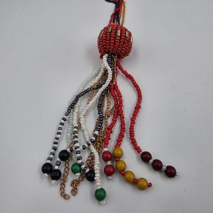 30" Gold/Blue/Red Chain/ Seed Bead Tassel Necklace
