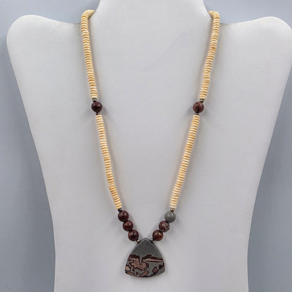 18.5" Chalcedony/Picture Jasper/Shell Disc Bead Necklace