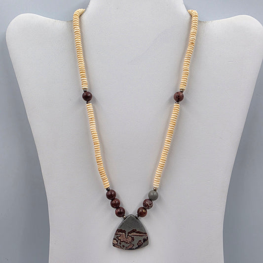 18.5" Chalcedony/Picture Jasper/Shell Disc Bead Necklace