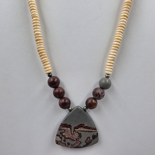 18.5" Chalcedony/Picture Jasper/Shell Disc Bead Necklace