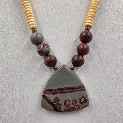18.5" Chalcedony/Picture Jasper/Shell Disc Bead Necklace
