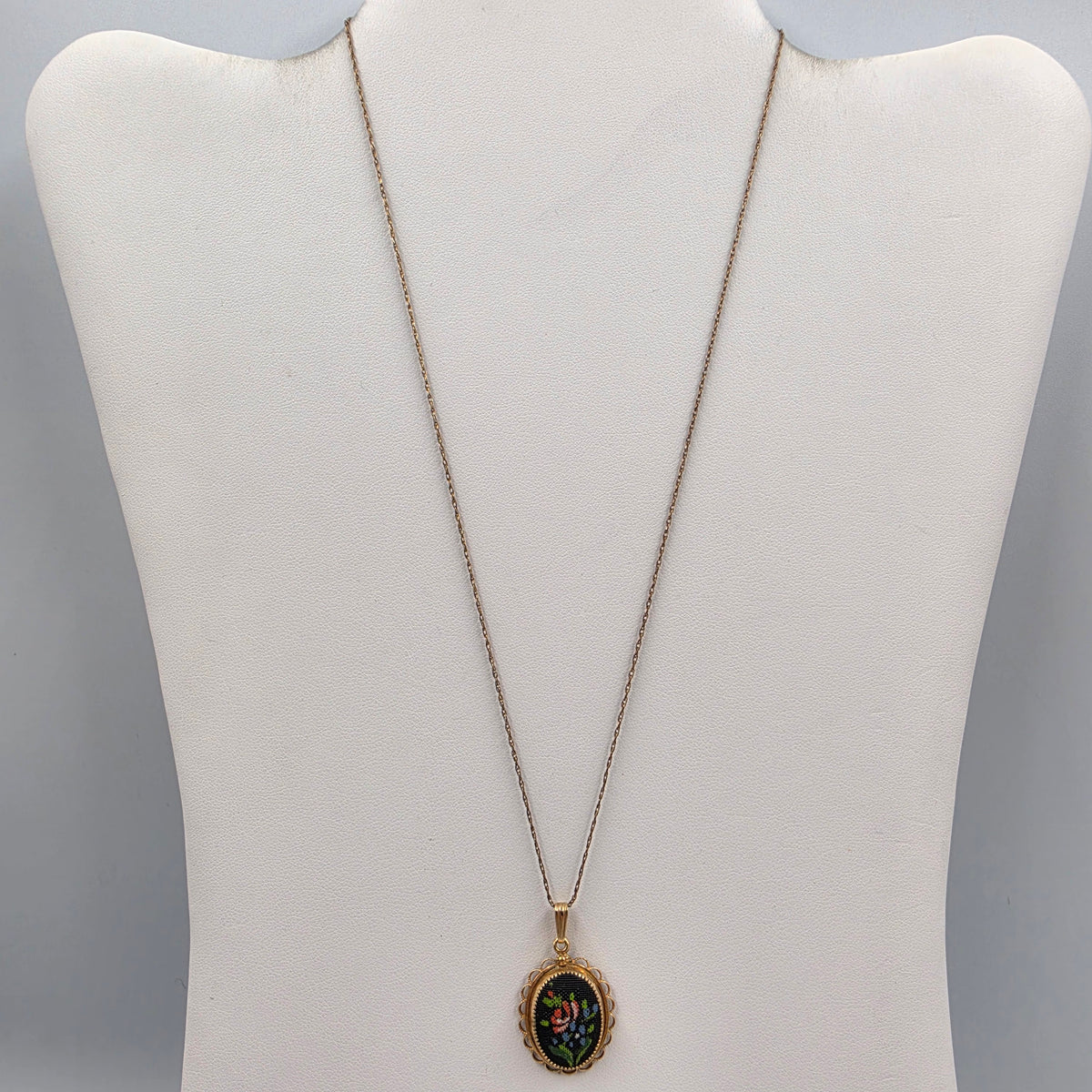 AMCO Vintage 1950's Petit Point Floral/14k Gold Filled 18" Necklace