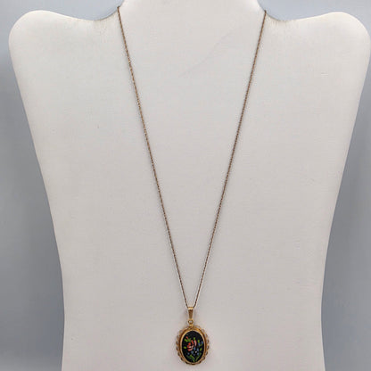 AMCO Vintage 1950's Petit Point Floral/14k Gold Filled 18" Necklace
