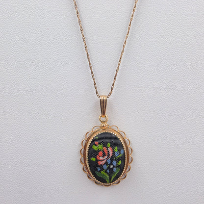 AMCO Vintage 1950's Petit Point Floral/14k Gold Filled 18" Necklace