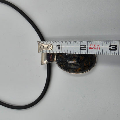 18" Black Cord/Sterling Silver Pietersite Cabochon Pendant Necklace