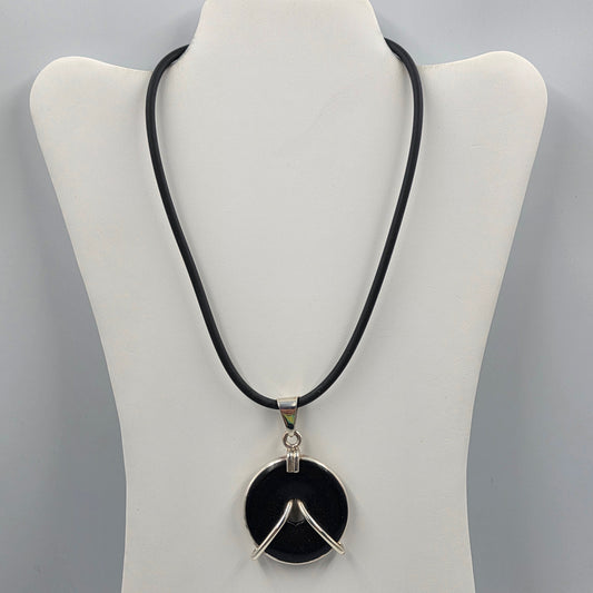 18" Black Rubber Cord/Sterling Silver/Blue Goldstone Necklace