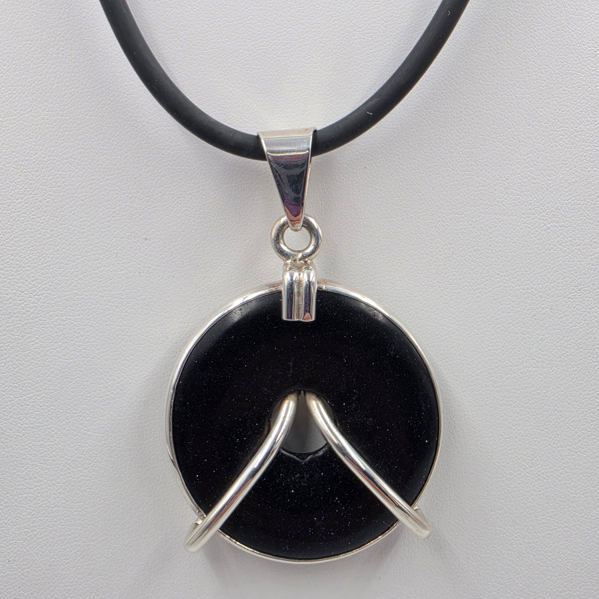 18" Black Rubber Cord/Sterling Silver/Blue Goldstone Necklace