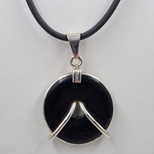 18" Black Rubber Cord/Sterling Silver/Blue Goldstone Necklace