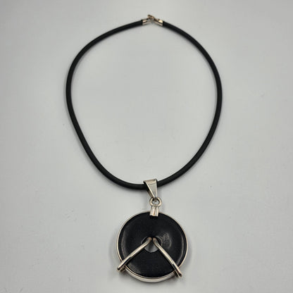 18" Black Rubber Cord/Sterling Silver/Blue Goldstone Necklace