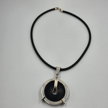 18" Black Rubber Cord/Sterling Silver/Blue Goldstone Necklace