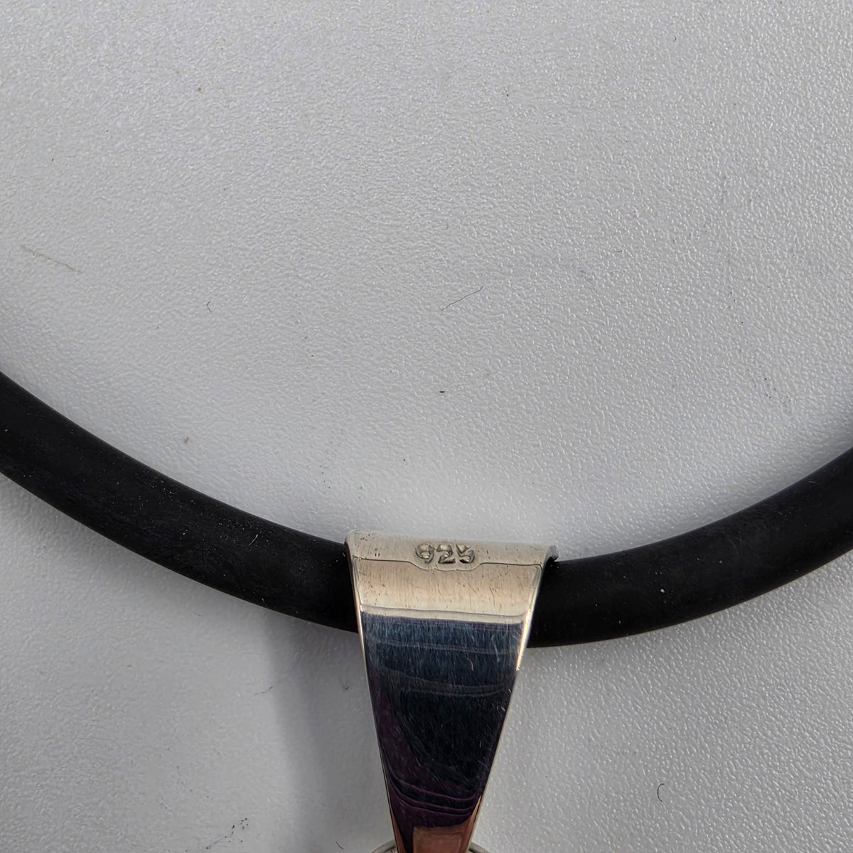 18" Black Rubber Cord/Sterling Silver/Blue Goldstone Necklace
