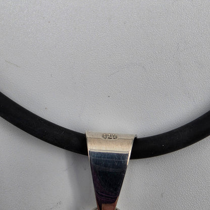 18" Black Rubber Cord/Sterling Silver/Blue Goldstone Necklace