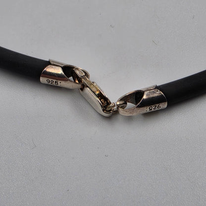 18" Black Rubber Cord/Sterling Silver/Blue Goldstone Necklace