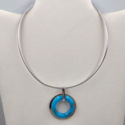 Vintage Circle Of Life/Sterling Silver/Turquoise/Jasper/Onyx/Quartz/Tigers Eye 16"-18" Collar Necklace