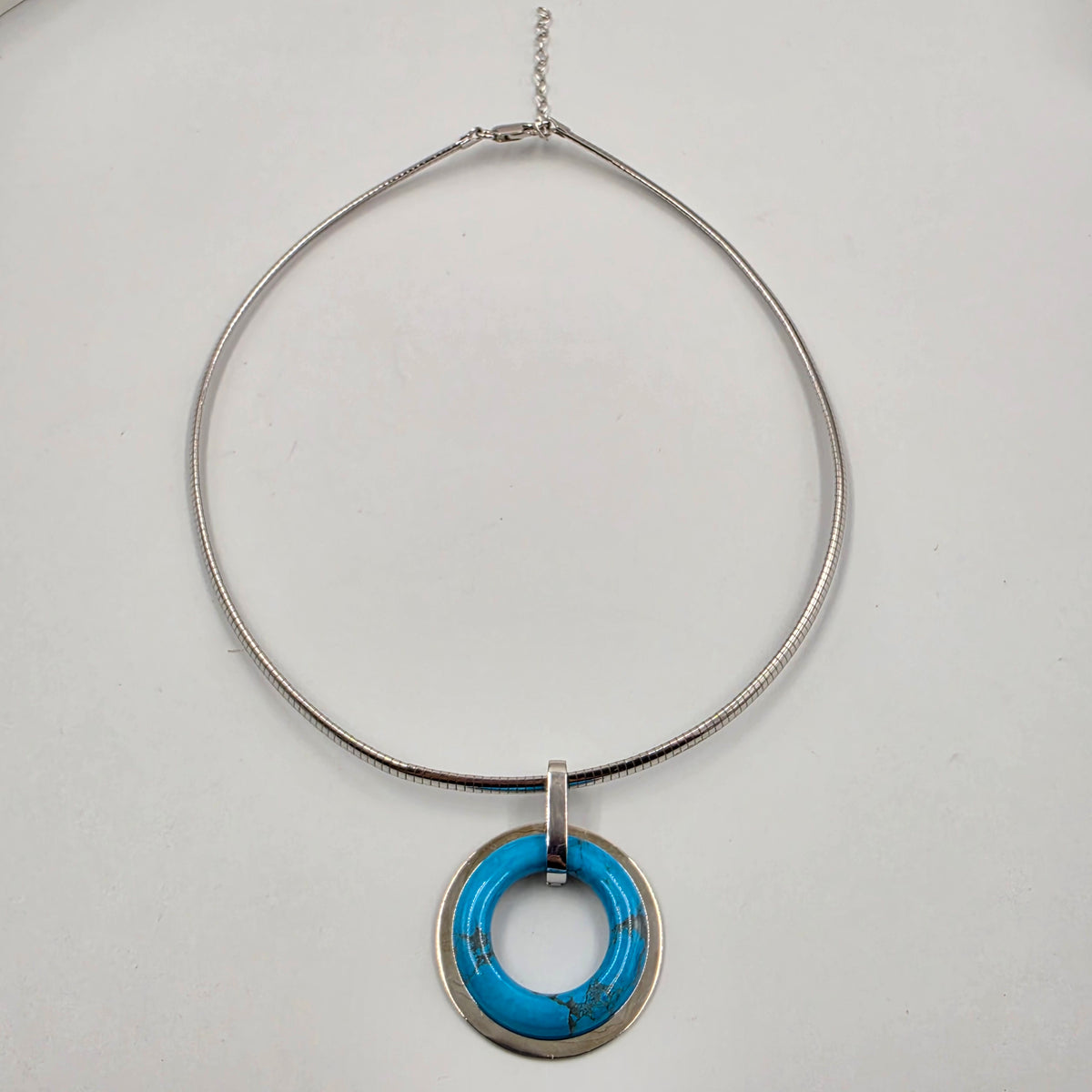 Vintage Circle Of Life/Sterling Silver/Turquoise/Jasper/Onyx/Quartz/Tigers Eye 16"-18" Collar Necklace
