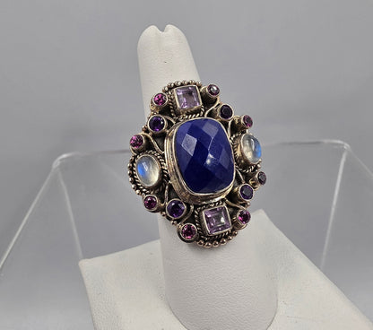 NICKY BUTLER Signed/Sterling Silver/Lapis/Moonstone/Amethyst/ Limited Edition #58 of 350 Ring Size 7