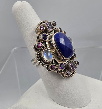 NICKY BUTLER Signed/Sterling Silver/Lapis/Moonstone/Amethyst/ Limited Edition #58 of 350 Ring Size 7