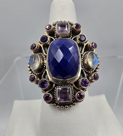 NICKY BUTLER Signed/Sterling Silver/Lapis/Moonstone/Amethyst/ Limited Edition #58 of 350 Ring Size 7
