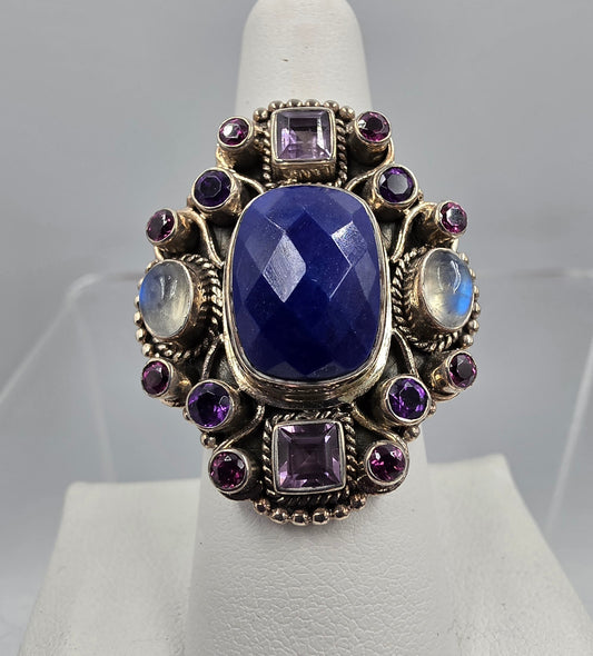 NICKY BUTLER Signed/Sterling Silver/Lapis/Moonstone/Amethyst/ Limited Edition #58 of 350 Ring Size 7