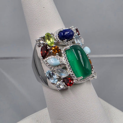 ROSS SIMONS Sterling Silver/Lapis/Moonstone/Peridot/Topaz/Aquamarine/Amber Ring Size 7.25