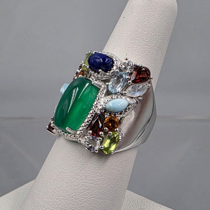 ROSS SIMONS Sterling Silver/Lapis/Moonstone/Peridot/Topaz/Aquamarine/Amber Ring Size 7.25