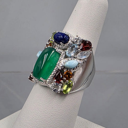 ROSS SIMONS Sterling Silver/Lapis/Moonstone/Peridot/Topaz/Aquamarine/Amber Ring Size 7.25